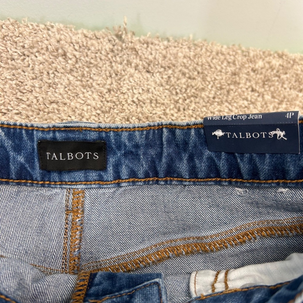 NWT Talbots Wide Leg Crop Jeans Women Size 4 Petite Two Tone Raw Hem $119 - Picture 8 of 11
